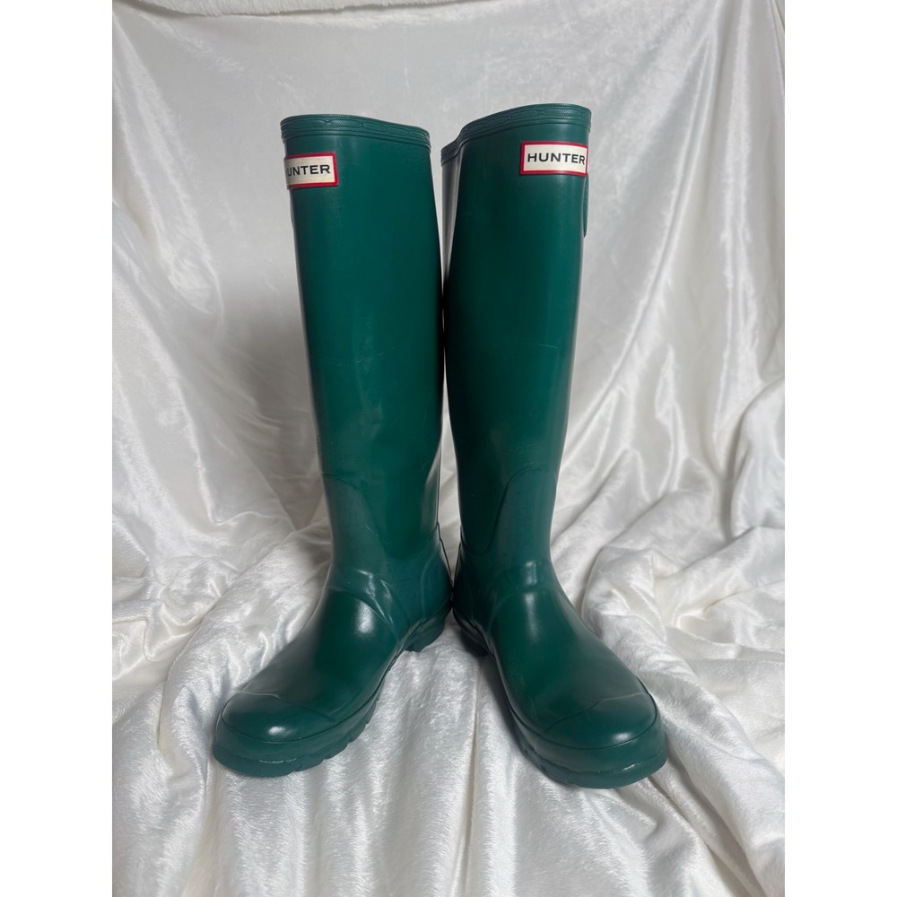 Hunter Original Tall Gloss Green Waterproof Rain Boots W23610 Womens 6 Mens 5